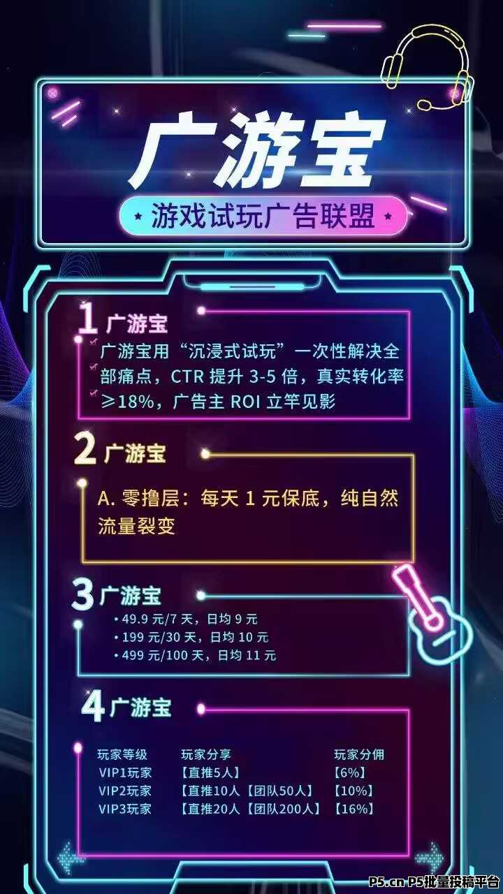 广游宝游戏试玩广告联盟，可零撸可微投，手机电脑均可操作，提现秒到