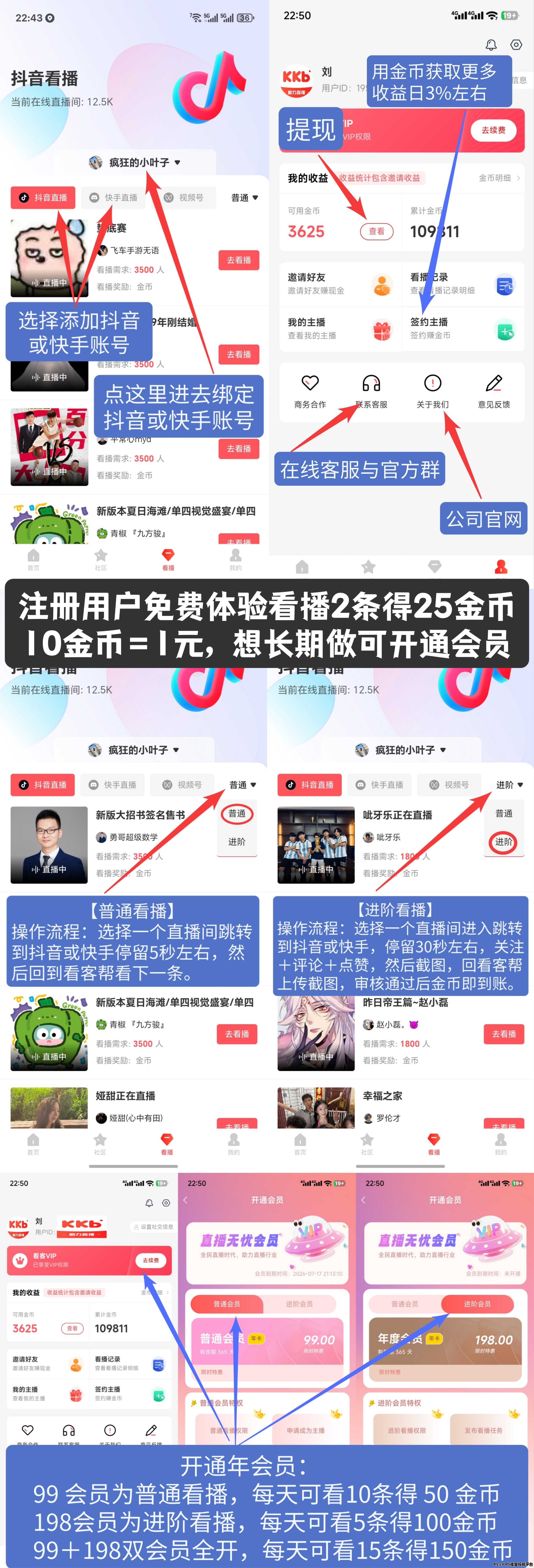 看客帮，会员送完为止，有能力升经纪人和公会长的有额外扶持